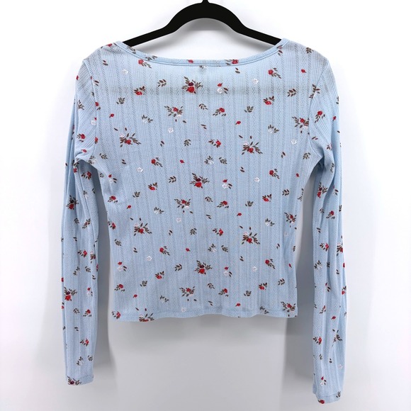 Mudd Y2K Blue Floral Long Sleeve Button Up Henley Top Women's‎ Small 90s Retro - Picture 4 of 5